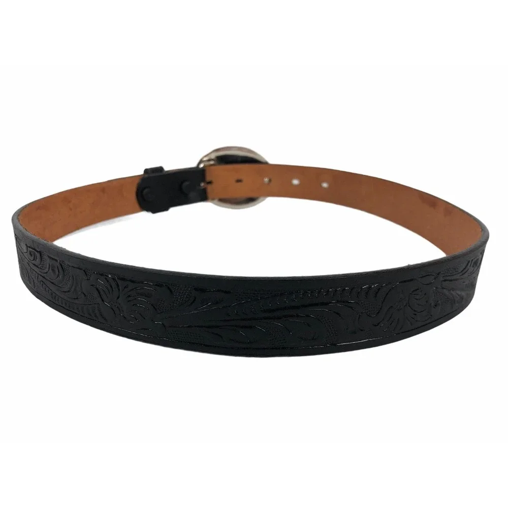 Justin Kids Champion Black Tooled Belt 811BK Black Top Grain Cowhide Made in USA